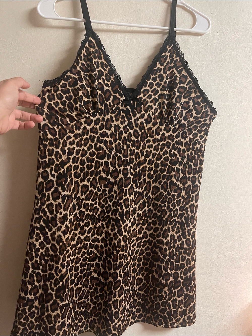 Leopard-Print Chemise Slip with Black Lace Trim